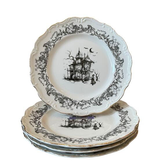 Monterey Bay Other - Monterey Bay Halloween Haunted House Dinner Plates 11in Porcelain Spooky NEW